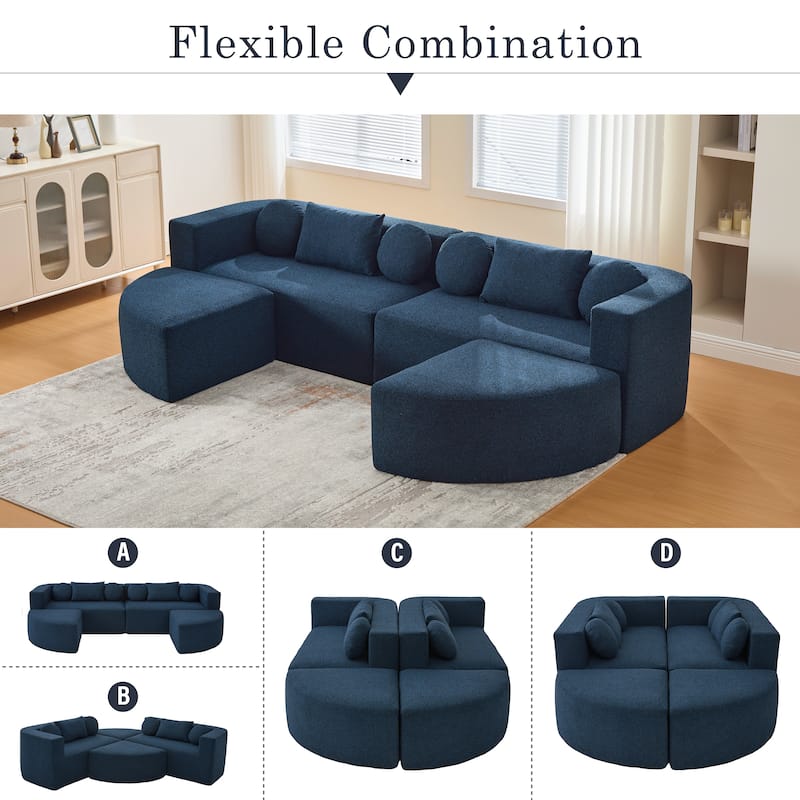 Curved Modular Sectional Boneless Upholstered Sofa Convertible Sleeper Sofa Bed, Free Combination, Boucle Deep Seating Sofa