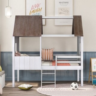 Twin Size Low Loft Wood House Bed with Two Side Windows - Bed Bath ...