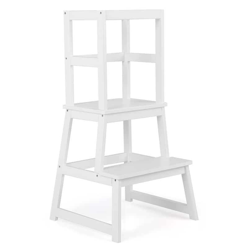 2-in-1 Multifunctional Toddler Step Stool with Safety Rail - 18"L x 18"W x 35.5"H - White