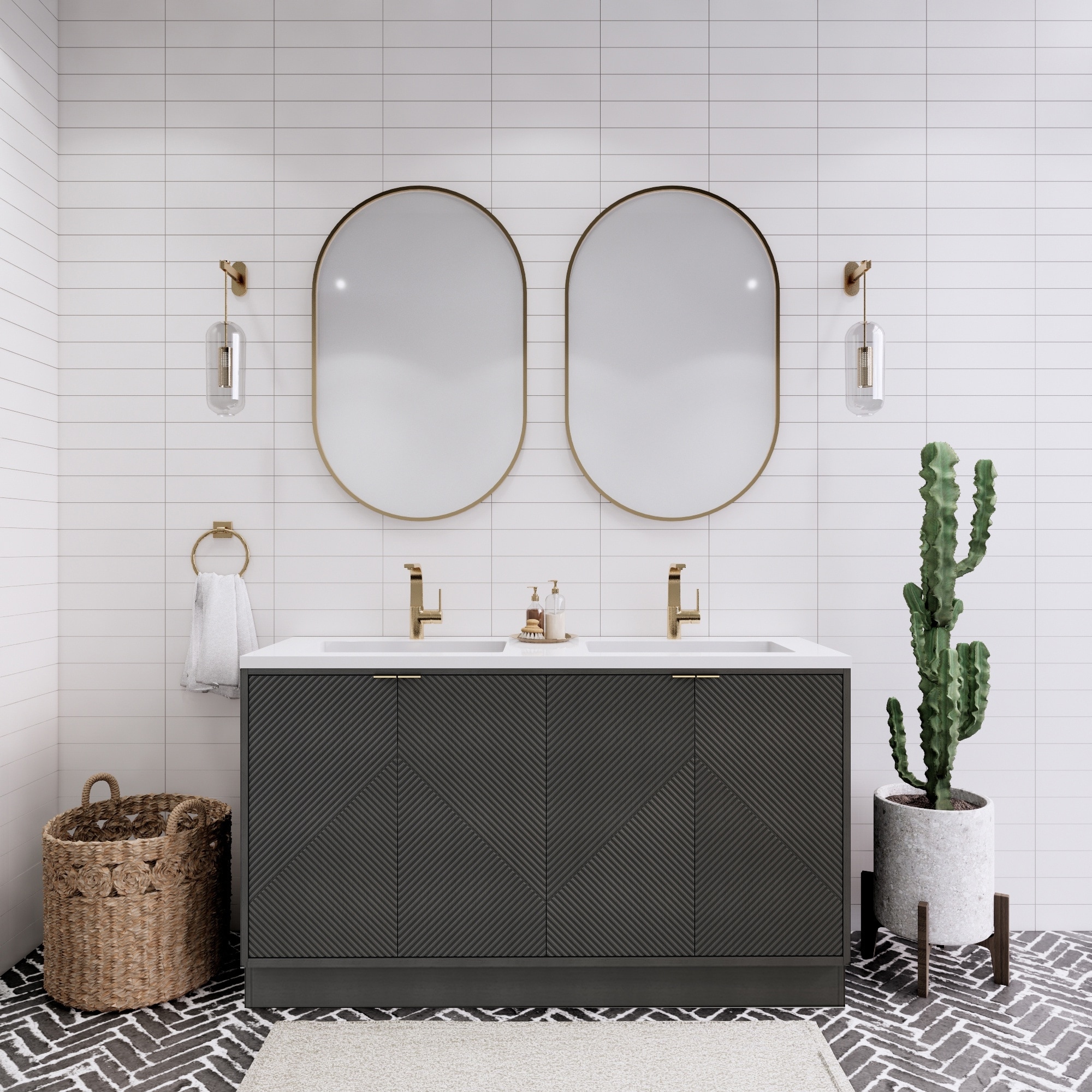 Milano 60" Freestanding Bathroom Vanity with Double White Acrylic Sink