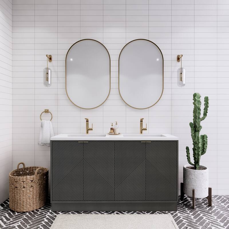 Milano 60" Freestanding Bathroom Vanity with Double White Acrylic Sink