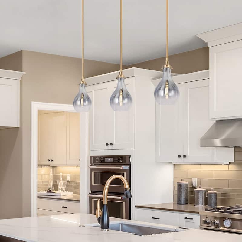 Synia Modern Contemporary Mini Pendant Light Brass Island Lighting with Tear Drop Glass - Brass