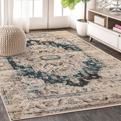 Vintage Distressed Medallion Indoor Area Rug or Runner by Superior