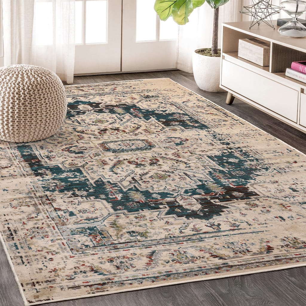 Vintage Distressed Medallion Indoor Area Rug or Runner by Superior