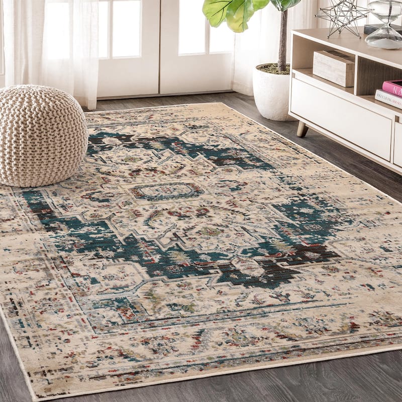 Vintage Distressed Medallion Indoor Area Rug or Runner by Superior