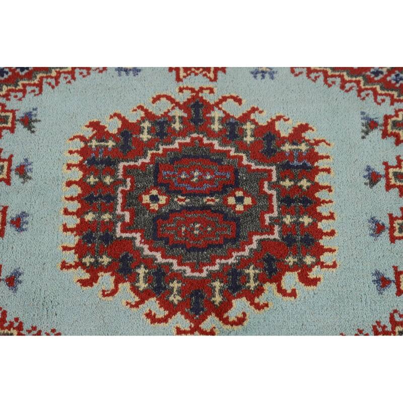 Light Blue Geometric Viss Indian Foyer Rug Handmade Wool Carpet - 2'11"x 4'9"