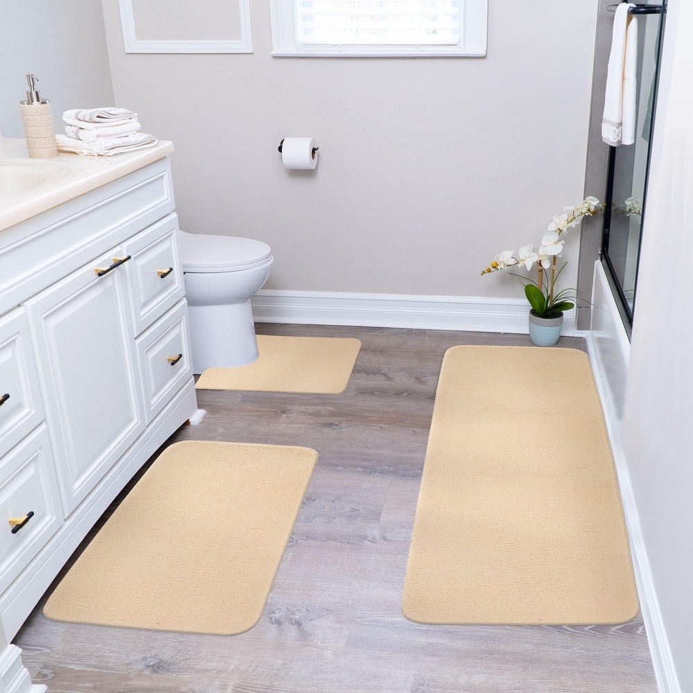 3 Piece Bathroom Rugs Set - Non-Slip Bath Rugs for Bathroom Floor
