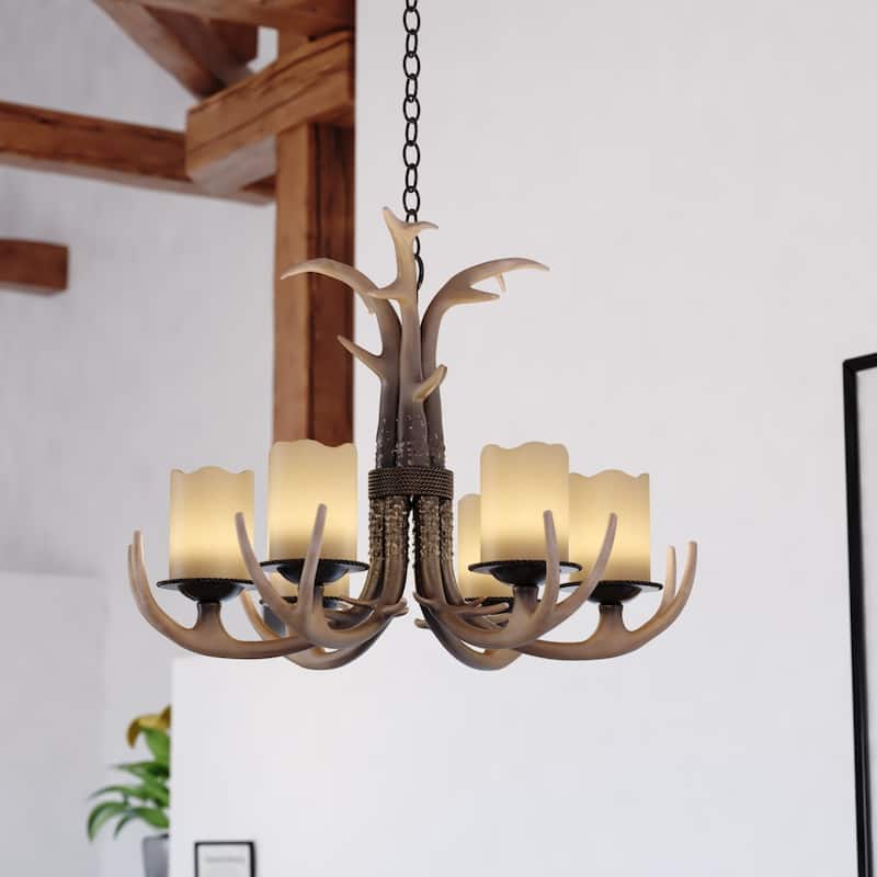 Chandelier 6 Light Bronze Farmhouse Pendant Lighting Fixture - 19.5