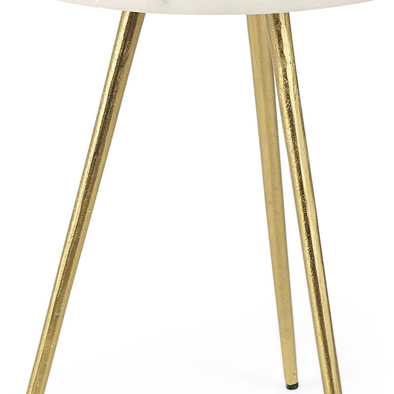 HomeRoots 16" White and Gold Stone and Metal Tray Table - 16.00 in. x 19.00 in. x 16.00 in.