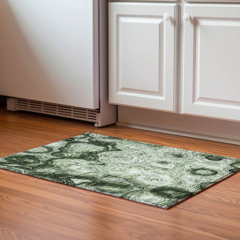 Premium Washable Super Soft Abstract Modern Mayfield Rug - Green - 1' 8" x 2' 6" - Rectangle