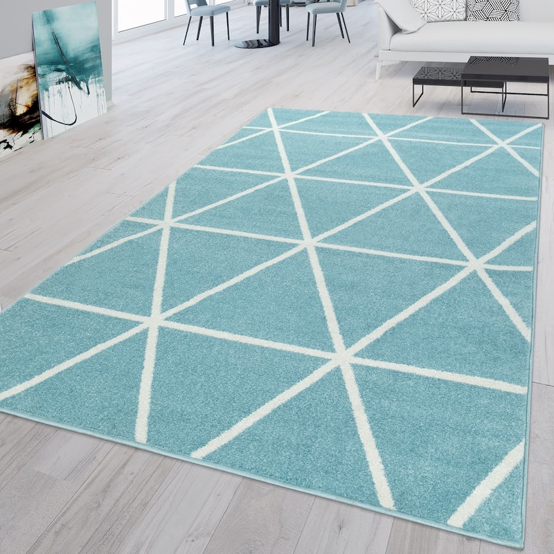 Modern Area Rug for Living Room Geometric Pattern in pastel colors - 2'4" x 4'7" - Blue