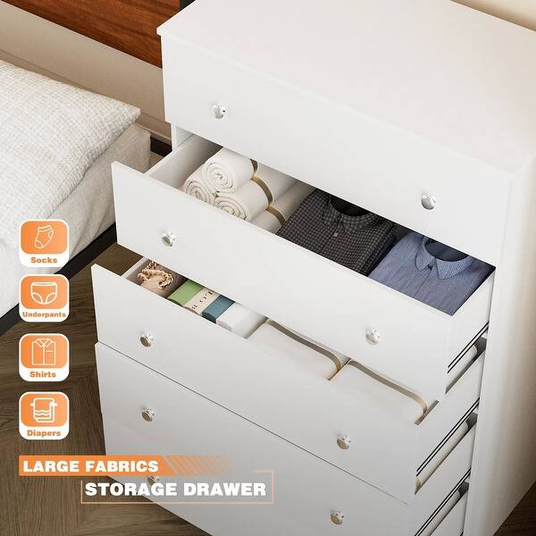 Furniwell 5 Drawer Dresser for Bedroom Wooden Top Tall Storage