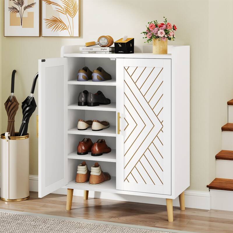 Moasis Shoe Storage Cabinet with Doors, 5-Tier Freestanding Shoe Organizer for Entryway