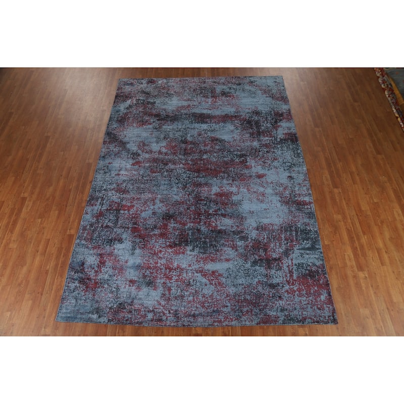 All-Over Blue Abstract Modern Area Rug Handmade Wool Carpet - 8'3" x 11'11"