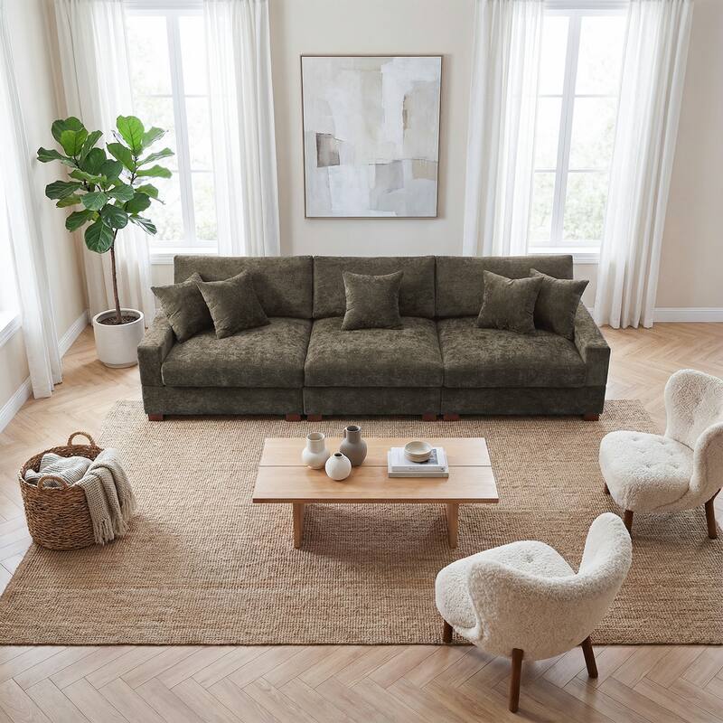 Oversized Chenille Modular Sectional Sofa With Deep Seat