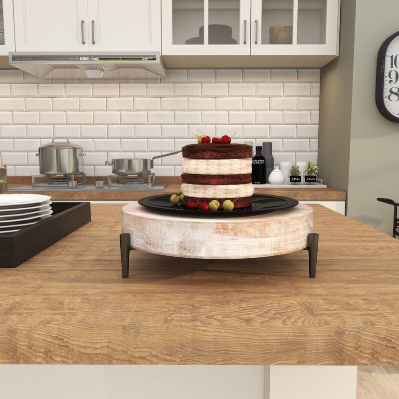 Cream Mango Wood Living Room Decor Tray with Black Metal Legs - Cream