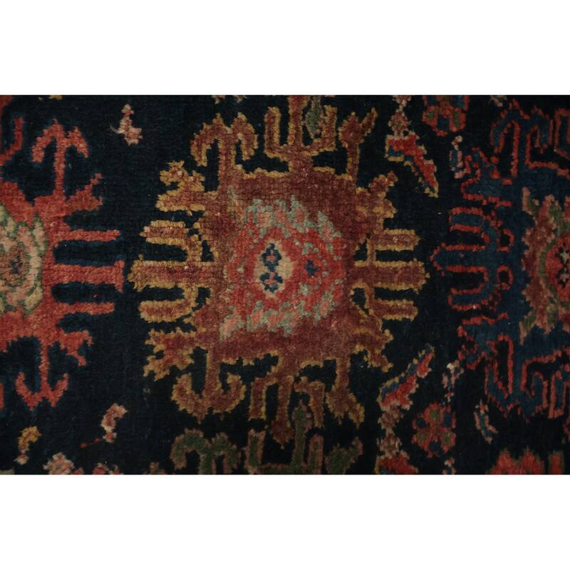 Hand Knotted Oriental 100% Wool Carpet Traditional Floral Navy Blue & Blues Malayer Runner Rug - 6' 6'' X 3' 5''