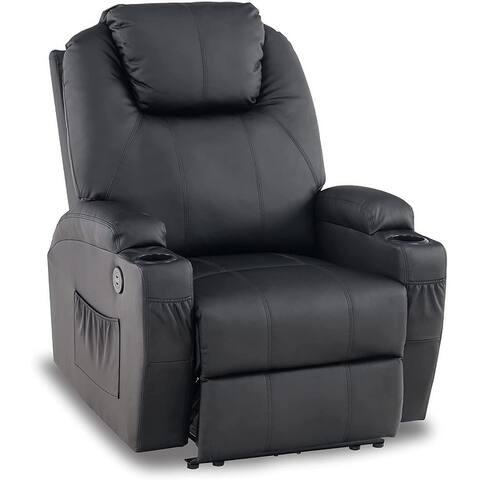 Mcombo Electric Power Recliner Chair with Massage and Heat,USB Charge Ports,Side Pockets and Cup Holders,Faux Leather 7050