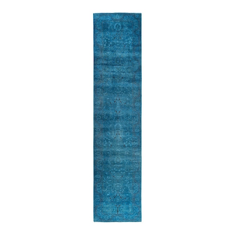 Fine Vibrance One-of-a-Kind Hand-Knotted Runner Rug - Blue, 2' 9" x 12' 4" - 2' 9" x 12' 4"