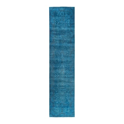 Fine Vibrance One-of-a-Kind Hand-Knotted Runner Rug - Blue, 2' 9" x 12' 4" - 2' 9" x 12' 4"