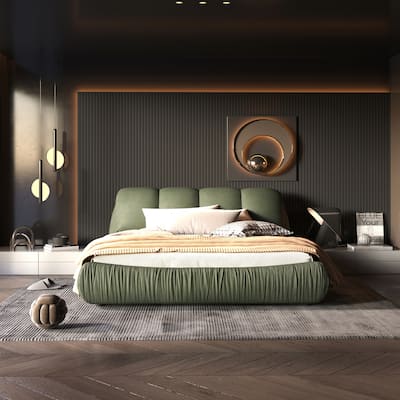 King Size Upholstered Platform Bed with Oversized Padded Backrest