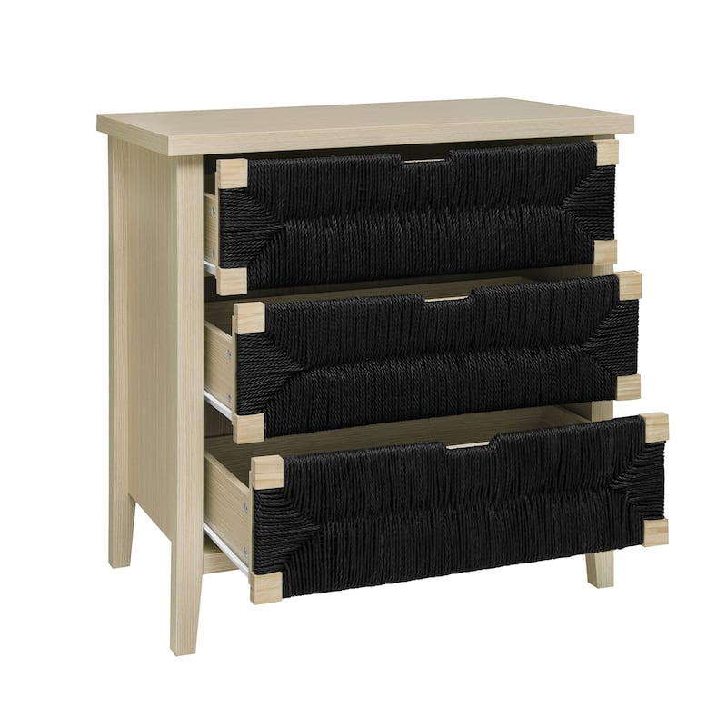 Roomfitters 3 Drawer Buffet Sideboard, Storage Cabinet with Hand-Woven Rope Drawers and Adjustable Shelves, Natural