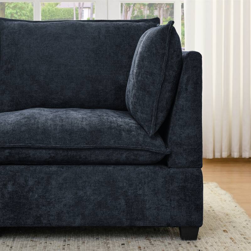 Chenille Upholstered Sectional Sofa with 2 Ottoman Chaise Lounge and Throw Pillows, Deep Seat Sleeper Cloud Couches, 4 Seat