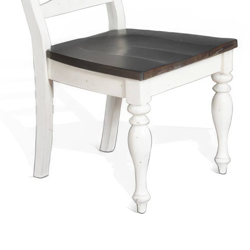 Orso Set of 2 Dining Chairs, Ladderback Design, White and Dark Brown Mindi Wood