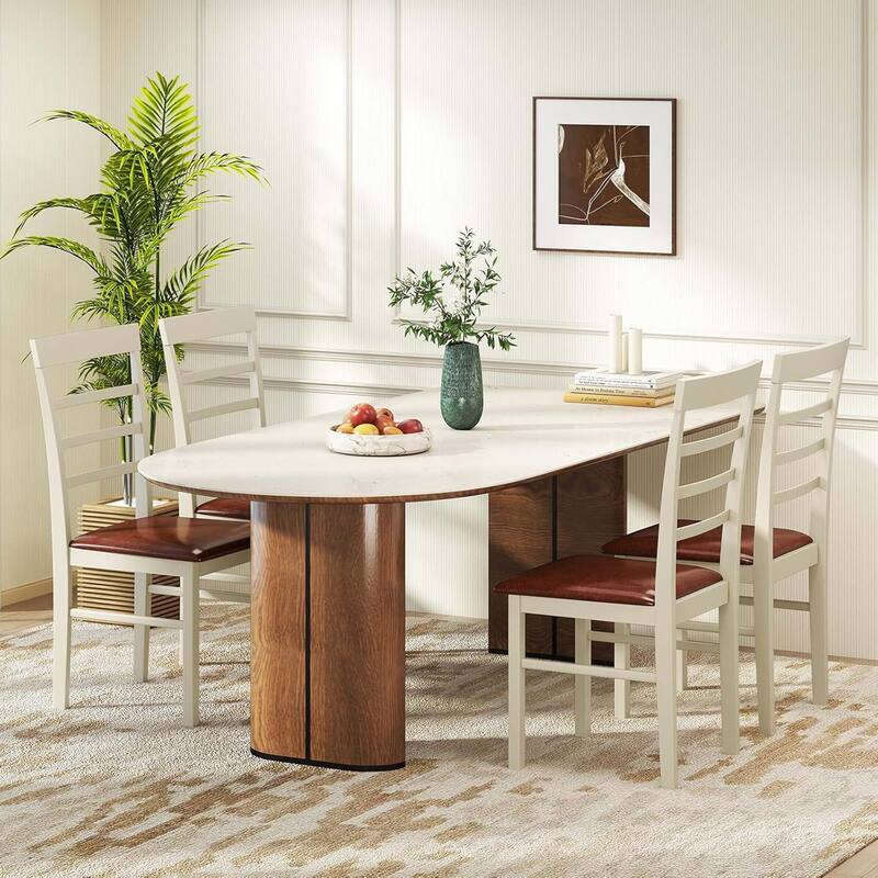 Set of 2/4 Wooden Dining Chairs PU Leather Upholstered Kitchen Chair