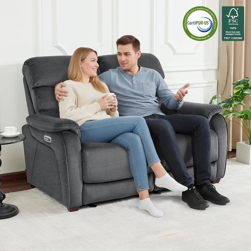 MCombo 61.6'' Wall Hugger Power Loveseat Recliner Sofa with Adjustable Headrest and USB A & C Charge Ports - Grey - Loveseat