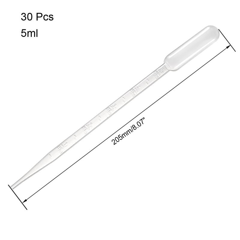 30 Pcs 5ml Disposable Pasteur Pipettes Liquid Drop Droppers Graduated 205mm Long - Clear White