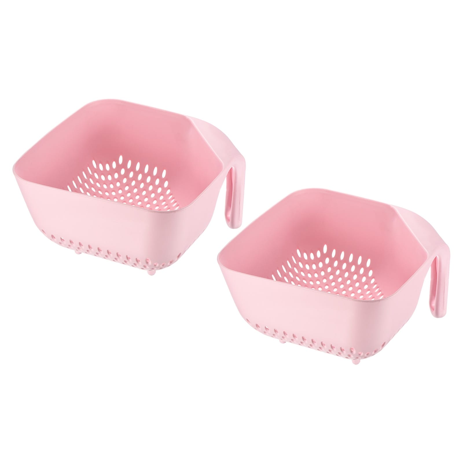 Kitchen Strainer Colander With Handle 2PCS, Fruit Vegetable Drain Basket-Pink - Pink
