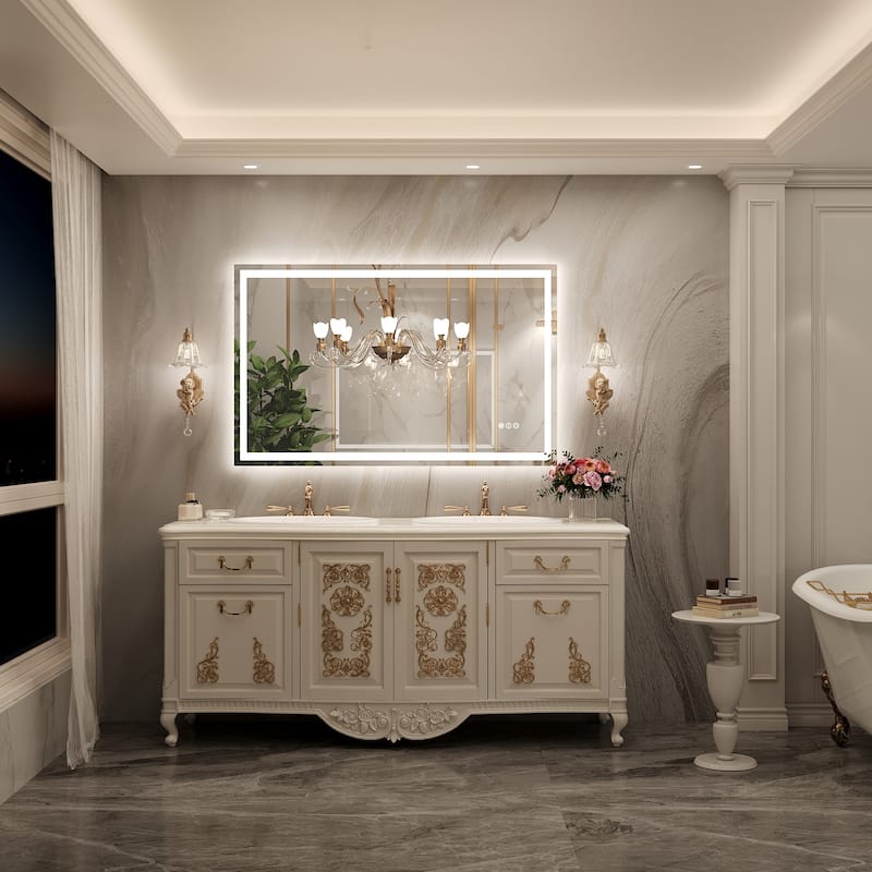 Frameless LED Front Light and Backlit 3 Colors Dimmable Anti-Fog Wall Bathroom Vanity Mirror