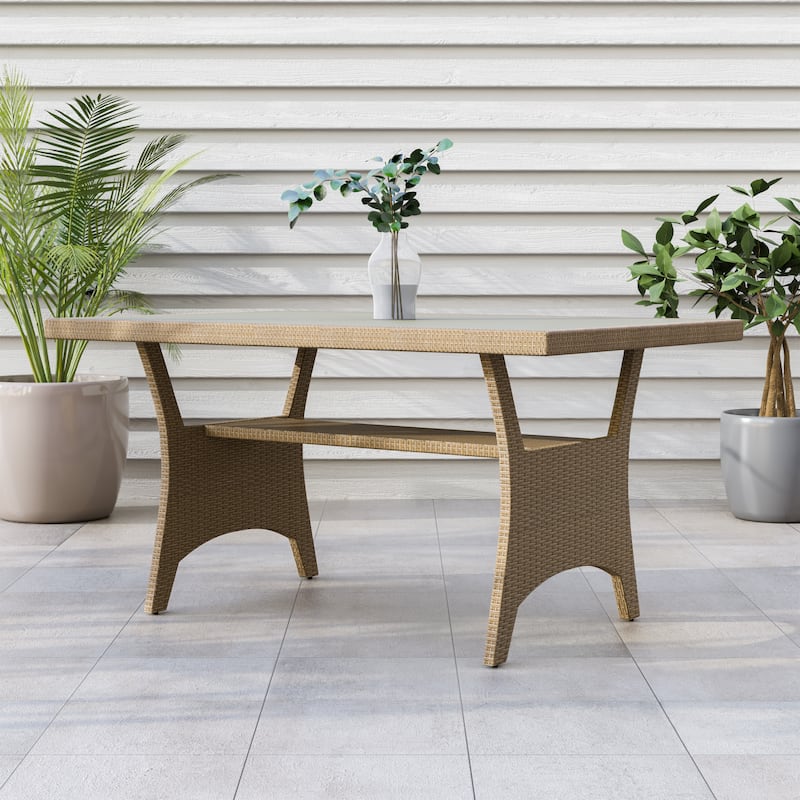 Decker Contemporary 57-inch Wicker Plank-Style Outdoor Dining Table by M&L Co. - Natural