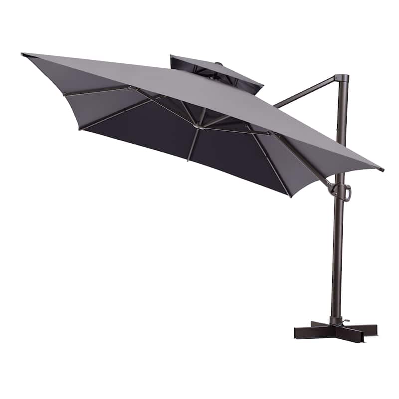 Outdoor 10X12.5 FT Dual Top Patio Offset Umbrella 360 degrees Rotation - Dark Grey