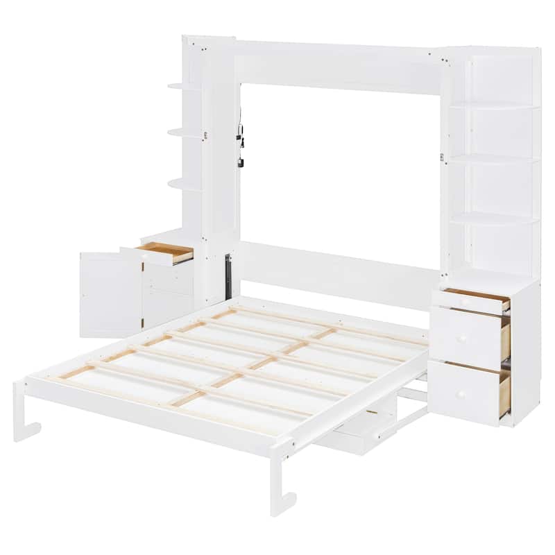 Queen Murphy Bed Wall Bed with Integrated Desk Cabinets Shelves