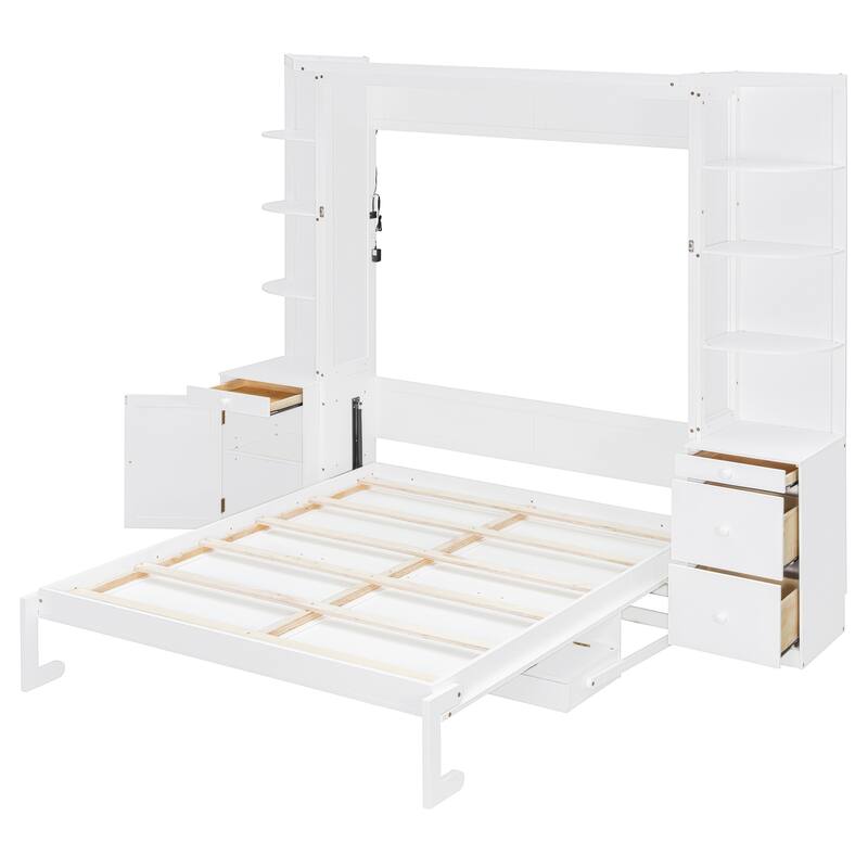 Roomfitters Queen Murphy Bed with Desk Storage Shelves and Cabinets Home Office