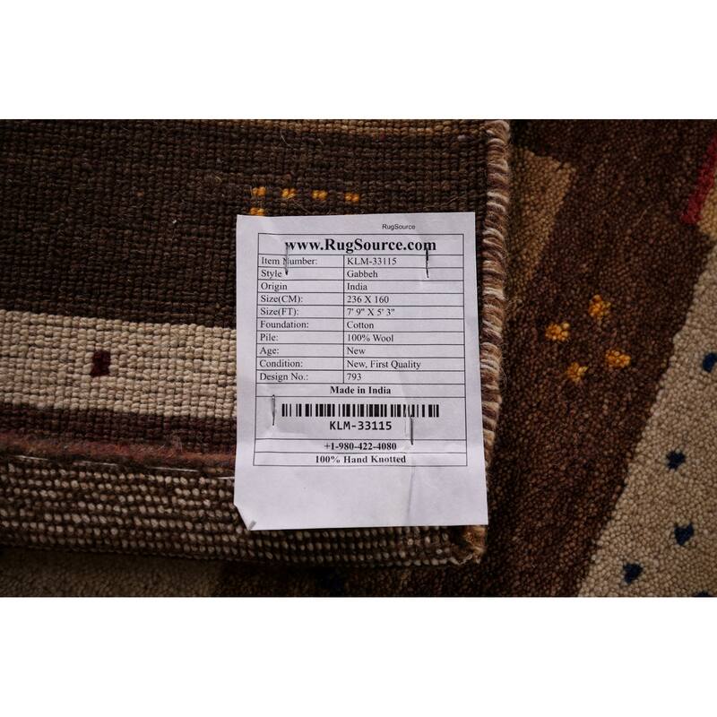 Tribal Striped Gabbeh Indian Area Rug Hand-Knotted Wool Carpet - 5'3"x 7'9"
