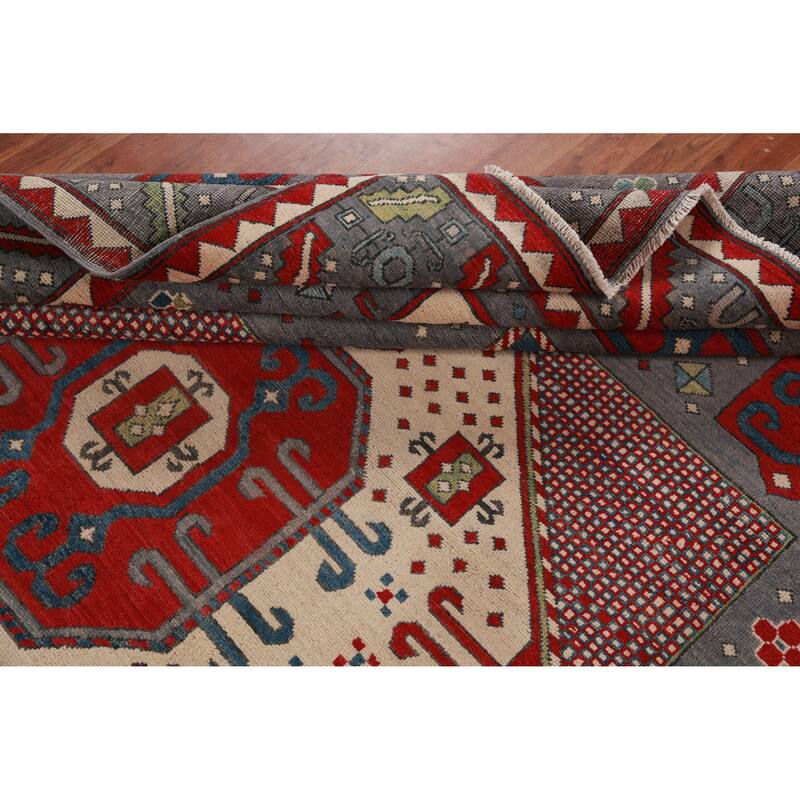 Hand Knotted Oriental 100% Wool Carpet Traditional Medallion Greys & Charcoal Kazak Area Rug - 10' 0'' X 8' 1''