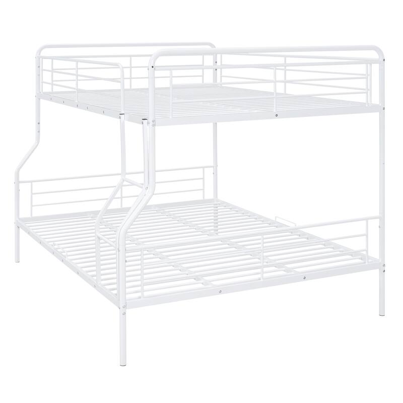 White Full XL Over Queen Iron Bunk Bed with Chrome Finish