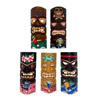 Zeckos Set Of 5 Polynesian Decor Style Wooden Tiki Masks 12 Inch