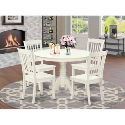 Round Dining Set 5Pc Asian Style - 42 Inch Table & 4 Chairs - Modern Elegant Dining Room Furniture
