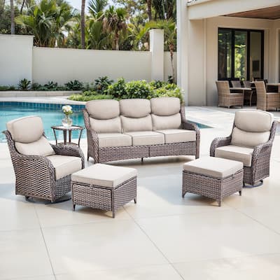 Gymojoy 6-Piece Patio Furniture Set with Swivel Glider Chairs, 6-Inch Ultra-Plush Cushions & Water-Resistant Olefin Fabric