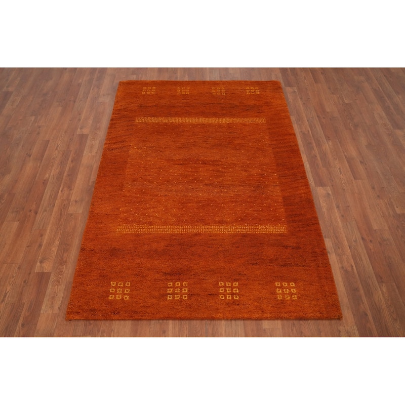Hand Knotted Oriental 100% Wool Carpet Modern Geometric Oranges & Rust Gabbeh Area Rug - 5' 11'' X 4' 1''