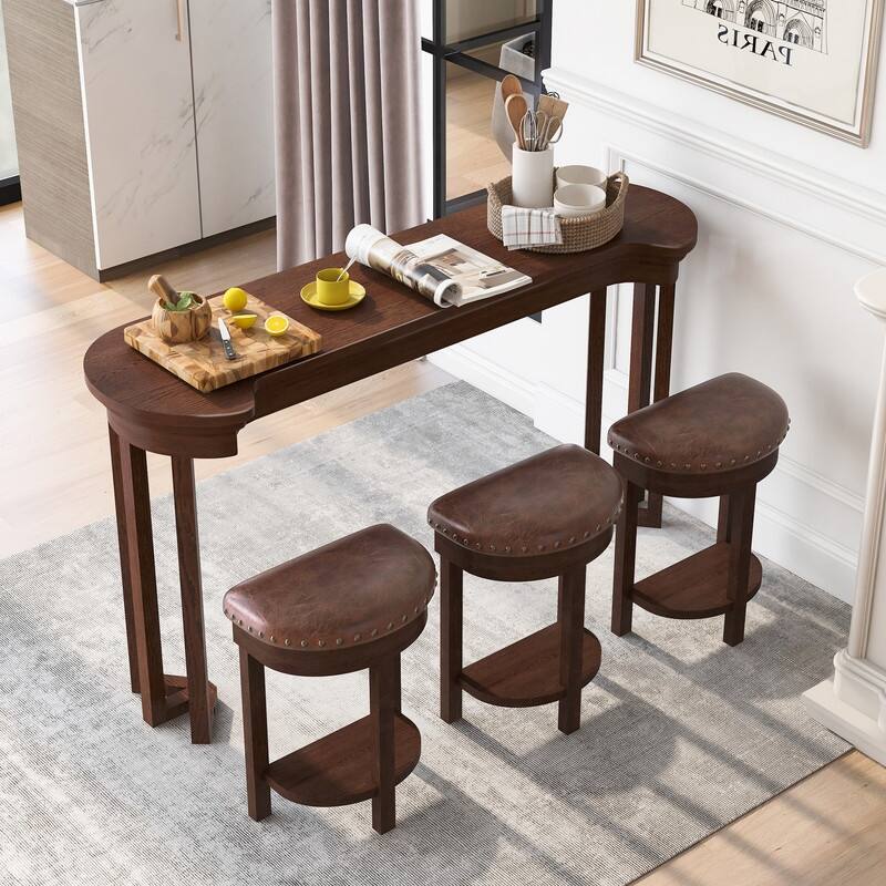 4-Piece Counter Height Dining Set, Solid Wood Kitchen Table with 3 Padded Stools - Cherry