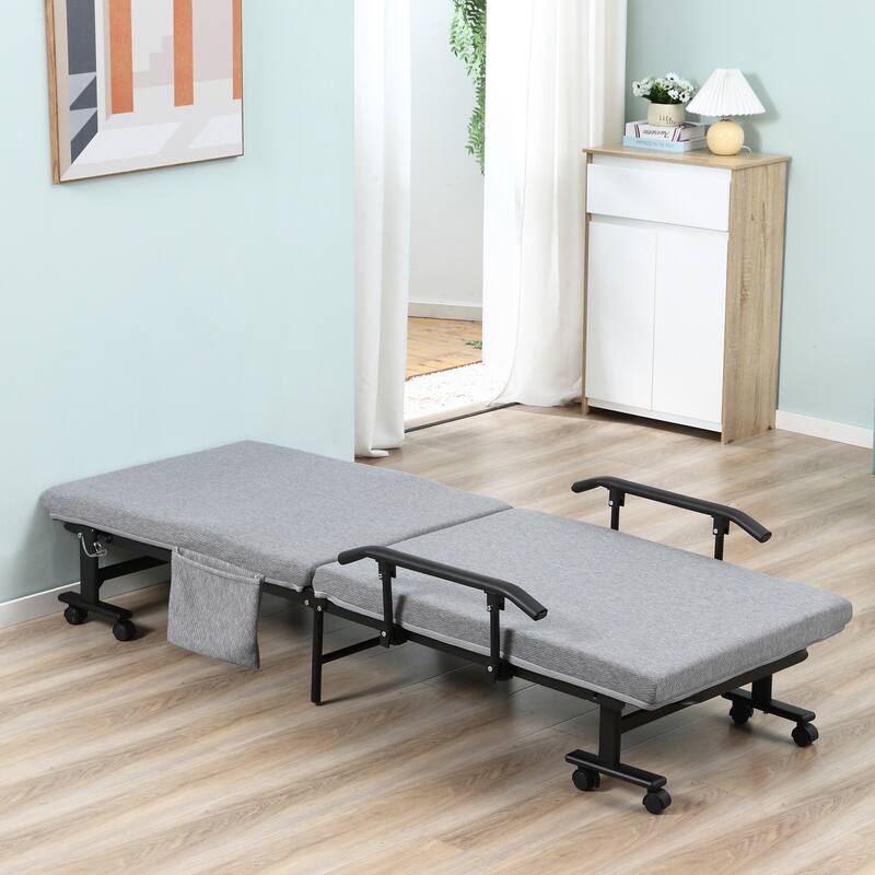 HOMCOM Folding Bed with 3.25" Mattress, Portable Foldable Guest Bed with Adjustable Backrest