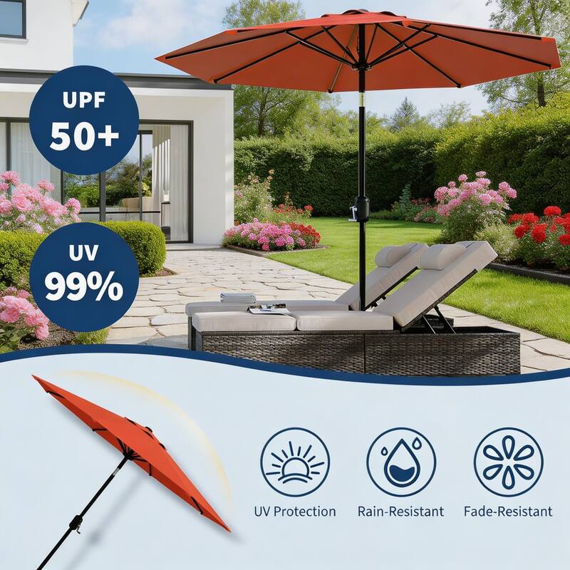 10ft Outdoor Patio Umbrella, with Crank Lift & Push Button Tilt, UV Protection Waterproof