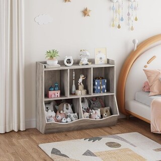 Kids 2-Tier Toy Storage Organizer Bookshelf,5 Compartment Bookshelf