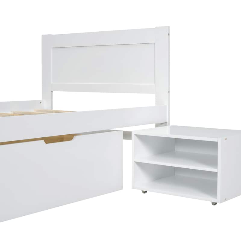 Twin Size Platform Bed With Drawer And Two Shelves