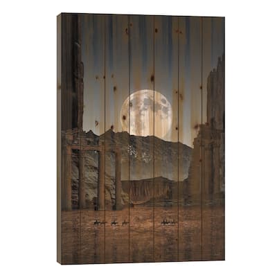 Ruined Landscape At Dusk Print On Wood by Kathrin Federer - Multi-Color